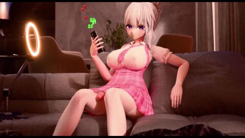 1futa 3d animated benevolent_bunny big_breasts big_penis breast_expansion breasts clothing couch erect_penis erection futa_only futanari huge_breasts huge_cock intersex light-skinned_futanari light_skin no_sound penis penis_expansion penis_growth penis_out precum precum_drip sitting solo streamer streaming tagme video white_hair