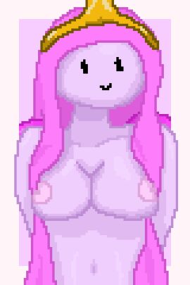 adventure_time big_breasts black_eyes breasts bubblegum bubblegum_girl female long-haired_female long_hair naked naked_female nipples pink-haired_female pink_body pink_hair pink_skin pink_skinned_female pixel_art princess_bubblegum royalty shyn337gf smile
