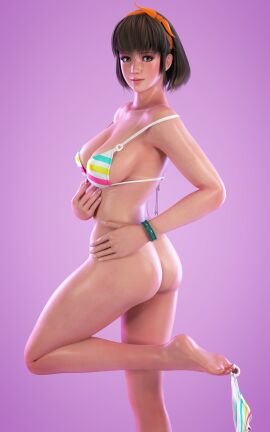 1girls 3d ass athletic athletic_female big_breasts bikini bikini_tan blue_eyes bottomless breasts brown_hair bubble_ass bubble_butt busty darts77 dead_or_alive female female_focus female_only hitomi_(doa) hourglass_figure human light-skinned_female light_skin long_legs pinup pinup_pose pose short_hair solo standing straight_hair stripping swimsuit tagme tan tan_body tanline thighs undressed undressing wide_hips