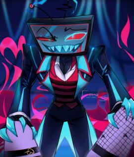 antennae clothed grin hazbin_hotel legs_apart male male_pov red_smoke smoke spread_legs stockings valentino_(hazbin_hotel) vivienne_medrano vox_(hazbin_hotel)