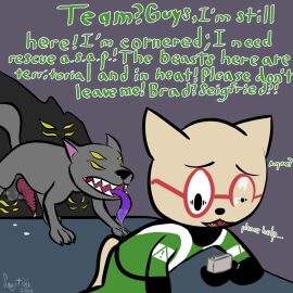 2024 alien all_fours animal_genitalia animal_penis anthro balls begging_for_help bodily_fluids broken_glasses canid canine canine_genitalia canine_penis canis clothing dialogue domestic_cat duo english_text eyebrows eyewear fangs felid feline felis female feral genital_fluids genitals glasses green_clothing hazard_suit hazard_symbol imminent_rape kneeling leaking_precum male mammal musky_balls open_mouth panicking penis pompom_(mrdegradation) precum saliva saliva_on_tongue signature spiked_penis spikes spikes_(anatomy) squitoo squitoo_(colorist) symbol teeth text walkie-talkie wolf yellow_eyes