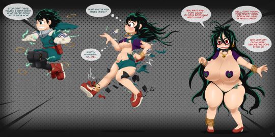 1girls almost_naked brainwashing breasts clothed corruption deku female female_deku female_only gender_transformation genderswap genderswap_(mtf) goblinification green_hair heels humanoid identity_death izuku_midoriya jewelry long_hair massive_breasts memory_alteration mentalcrash minionization mook my_hero_academia no_visible_genitalia pasties reality_warping red_eyes rule_63 sequence sharp_teeth short_hair shortstack shortstackification shrinking solo thick_thighs tiny_thong transformation