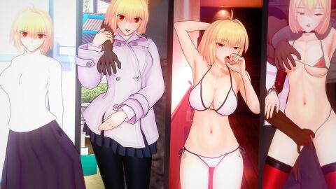 3d ahoge alternate_costume arcueid_brunestud armpits bedroom_eyes big_breasts bikini blowjob_gesture breasts dark-skinned_male dark_skin female female_pervert fingering_partner fingering_pussy grabbing_breasts holding_breast horny horny_female huge_breasts interracial large_breasts lingerie long_gloves looking_pleasured male melty_blood navel pervert plump pussy red_eyes sequence short_hair size_difference swimsuit thick_thighs thighhighs tsukihime tummy type-moon vampire_girl wide_hips