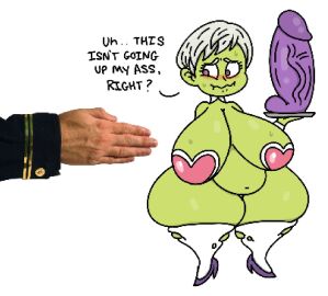 ass big_breasts breasts cheelai dildo dragon_ball dragon_ball_super dragon_ball_z dubious_consent female giant_dildo green_skin green_skinned_female large_areolae large_ass large_breasts large_butt large_thighs larger_female leotard nearvous playboy_bunny playboy_bunny_leotard playboy_outfit spongebob_squarepants theslashfive