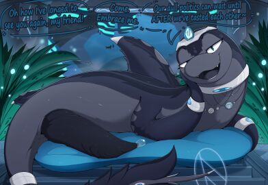 absurd_res animal_genitalia arivelli_(katauni) big_penis bodily_fluids cetacean dialogue digital_media_(artwork) dolphin empyrean_consort english_text erection feral fish furniture genital_fluids genitals hi_res jewelry katauni looking_at_viewer lying male mammal marine necklace nude open_mouth penis pillow plant precum presenting presenting_penis ridged_penis science_fiction sea slit_(disambiguation) smile solo speech_bubble story story_in_description tail tapering_penis text tongue toothed_whale water