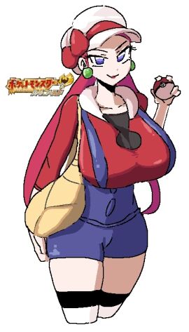 1girls bag blue_eyes blue_overalls breasts cabbie_hat cosplay costume costume_transformation earrings female hat jessie_(pokemon) large_breasts leebongchun long_hair lyra_(pokemon)_(cosplay) overalls pearl_earrings pink_hair pokeball pokemon red_bow red_shirt solo thighhighs thighs transformation twintails yellow_bag
