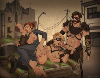 1boy 2girls abs asian asian_female ass asshole aviator_sunglasses badass balls barefoot bisexual bisexual_female blonde_hair blowjob_in_the_pose blue_jumpsuit bomb_collar breasts brown_eyes brown_hair captured car caucasian caucasian_female caucasian_male cigar clover_(fallout) commission cum cum_on_tongue exposed_breasts exposed_pussy facial_hair fallout fallout_3 feet feet_up female fingerless_gloves foot_fetish foot_lick foot_worship goggles grabbing_ass grabbing_penis green_eyes groping hair_bun handjob_in_the_pose interracial licking_feet licking_penis lone_wanderer looking_at_partner male master mechanic_outfit moira_brown msyddod mutton_chops original_character outdoors penis post-apocalyptic presenting_pussy pussy raider_(fallout) red_hair shoes shoes_removed shoulder_pads slave slave_collar slave_girl smelly_shoes smoking soles sperm submissive_female sucking_penis sunglasses testicles the_pose toes topless_female vehicle wasteland