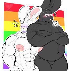 2025 2boys absurd_res absurd_resolution absurdres anthro anthro_focus anthro_male anthro_only big_areola big_areolae big_areolas big_nipples black_fur bunny bunny_boy chubby chubby_anthro chubby_belly chubby_male digital_art digital_drawing_(artwork) digital_media digital_media_(artwork) hi_res high_resolution highres male muscles muscular muscular_anthro muscular_arms muscular_male ollie_(yamwamm) pecs pectorals pride pride_color_flag pride_flag pride_month puffy_areola puffy_nipples rabbit rabbit_boy rabbit_humanoid rainbow_pride_colors smiling tagme white_fur yamwamm zarek_(anxiboi) zarek_(anxiousanxiety)