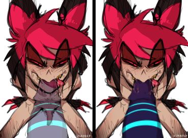 1boy 2024 2d alastor_(hazbin_hotel) antlers artist_name artist_request deer demon demon_boy hazbin_hotel humanoid male male_focus male_only oral oral_sex penis transparent_penis vox_(hazbin_hotel) yaoi