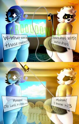 2025 2boys astro_(dandy's_world) big_ass big_butt blue_fart blush boys dandys_world dialog dialogue dialogue_box eproctophillia fart fart_cloud fart_fetish farting farts femboy femboy_only glitch_productions gradient_background liminal_spaces murder_drones n_(murder_drones) onomatopoeia samkeeydraws stomach_ache thicc thick_thighs yellow_eyes yellow_fart