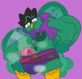 avian balls beak belt big_penis bird bodily_fluids bottomwear bulge chest_tuft closed_eyes clothing eyebrows fanning fanning_self feathers genitals glistening glistening_genitalia glistening_penis green_body hoodie huge_cock humanoid hybrid hyper hyper_genitalia hyper_penis male musk musk_clouds musky_penis pants peep_(bobesgashi) penis poundfulpanda pubes shorts simple_background solo steam steamy_penis sweat sweatdrop sweaty_balls sweaty_genitalia sweaty_penis topwear tuft unibrow vein veiny_penis winged_arms wings