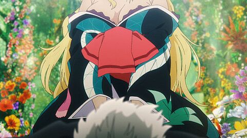 akaginu alluring animated blonde_hair blush courtesan cowgirl_position female female_on_top hair_between_eyes hair_ornament hair_pin imminent_sex implied_sex jigokuraku kimono lipstick long_hair off_shoulder open_mouth prostitute seducing seduction seductive seductive_body seductive_eyes seductive_gaze seductive_look seductive_mouth seductive_pose seductive_smile very_long_hair villain villainess voluptuous voluptuous_female