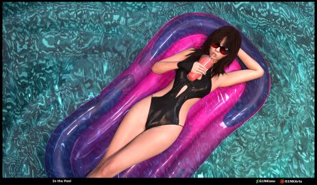 1girls 3d black_one-piece_swimsuit black_swimsuit blender brown_hair female female_only ginkasu one-piece_swimsuit original sunglasses swimsuit