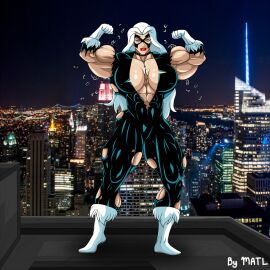 abs athletic athletic_female biceps black_cat_(marvel) breasts chains felicia_hardy female hair hyper_muscles long_hair looking_at_viewer marvel marvel_comics matl muscles muscular muscular_arms muscular_female muscular_legs muscular_thighs pecs red_lipstick ripped_clothing spider-man_(series) white_hair