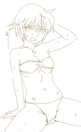 bandeau bandeau_bikini bikini breasts canon_genderswap cleavage doodle female female_only genderswap genderswap_(mtf) ginko_sakata gintama gintoki_sakata isami_meena monochrome rule_63 short_hair sitting solo spread_legs sweat underboob