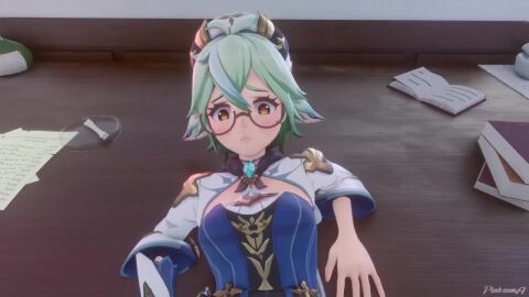 2girls 720p animated big_penis brown_hair clothing_damage ears_down erection female/female female_focus fox_ears full_version_at_source futa_on_female futa_pov futanari genshin_impact glasses grabbing grabbing_hand green_hair hat looking_at_viewer lumine_(genshin_impact) moaning on_table pain penetrating_pov penetration pinksama pov scared sound stomach_bulge sucrose_(genshin_impact) surprised tagme tears vaginal_penetration video