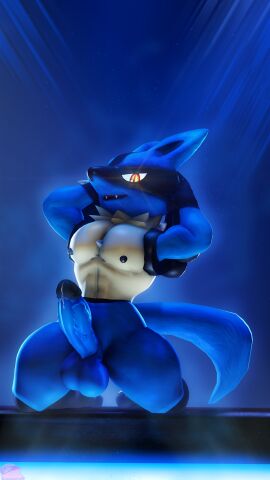1boy 3d abs aura balls black_body blue_body canine cock commission commissioner_upload erection furry furry_only gay hands_behind_head looking_at_viewer looking_pleasured lucario male male_only moonwulf muscular muscular_male nipples penis penis_veins pokemon pokemon_(species) pose precum presenting_penis sfm simple_background smirk smirking smirking_at_viewer smoke source_filmmaker stage tan_body
