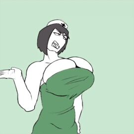 1girls 2d 2d_(artwork) 2d_animation animated barely_contained barely_contained_breasts big_breasts black_eyes black_hair breast_focus breasts breasts_bigger_than_head breasts_focus busty cleavage cleavage_overflow curvaceous curvy curvy_female curvy_figure dress drooping_breasts female female_focus female_only funny gray_hair grey_hair huge_breasts humor hyper hyper_breasts large_breasts light-skinned_female light_skin medium_hair milkermaker nurse nurse_cap nurse_hat nurse_uniform oc original original_character overflow overflowing_breasts sideboob simple_background solo solo_female solo_focus sound tagme top_heavy veronica_(doctorloops) veronica_and_mona video voice_acted voluptuous voluptuous_female