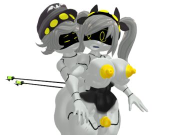 1boy 1girls 3d artist_request disassembly_drone female glitch_productions j_(murder_drones) kabalmystic kabalmystic_(style) male mmd murder_drones n_(murder_drones) robot robot_boy robot_girl robot_humanoid screen_face white_body