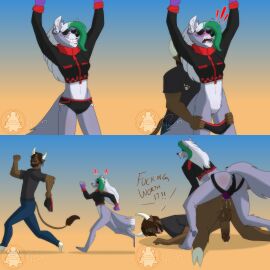 1boy 1girls alt angry angry_sex anthro blush bottomless bottomless_female bottomless_male bovine canid canine canis chasing comic dildo dildo_in_ass dilf ear_piercing ears female female/male female_domination female_penetrating_male five_nights_at_freddy's five_nights_at_freddy's:_security_breach fnaf furry green_hair grey_body grey_fur grey_hair interspecies jacket jensen_the_minotaur long_hair male male/female mature_female milf minotaur pegging penis prank pussy riley_morningstar roxanne_wolf roxanne_wolf_(fnaf) security_breach sex sex_toy sex_toy_in_ass smile strap strapon sunglasses two-tone_body two-tone_fur two-tone_hair two-tone_tail wolf wolf_girl