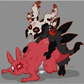 absurd_res angry anthro artificer_(rain_world) black_body black_fur bodily_fluids chieftain_scavenger cum darkoh doggy_style duo female from_behind_position fur genital_fluids hi_res male male/female mask penetration rain_world red_body red_fur scar scavenger_(rain_world) sex simple_background slugcat sweat vaginal_penetration videocult