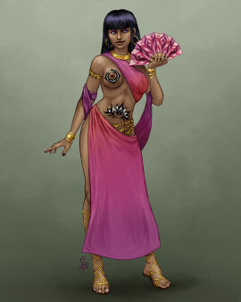 1girls black_hair breasts dark-skinned_female dark_skin earrings female gold_jewelry indian indian_clothes indian_female jewellery jewelry nipples pubic_tattoo saree sari solo spacegryphon tattoo