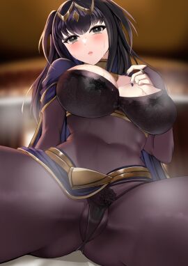 1girls ass_visible_through_thighs bangs black_bra black_eyes black_hair black_panties bodystocking bra breasts cleavage covered_navel female female_only fire_emblem fire_emblem_awakening indoors large_breasts long_hair looking_at_viewer musk navel nintendo open_mouth panties partially_visible_vulva pussy see-through solo spread_legs steaming_body steamy_breasts steamy_pussy sweat sweaty tara_(szzj7733) tharja_(fire_emblem) thick_thighs thighs undressing