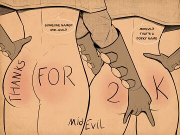 2girls ass ass_focus behind behind_view body_writing dialogue female fingering midevil plague_doctor yuri