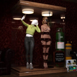 1girls 2k_games 3d arms_at_sides asleep barefoot bound bound_arms bound_legs bound_neck breasts captured captured_heroine chloroform clothes_removed completely_nude defeated defeated_heroine display display_case emma_mountebank english_text eyes_closed feet female forniphilia gas_mask helpless helpless_female human_furniture human_trophy immobile indoors legs_together living_statue living_trophy mannequin midriff name_tag nipples nude nude_female oldmanjaay overhead_light permanent_bondage plaque pussy pussy_obscured sign solo_female stasis_chamber stationary_restraints stripped stripped_naked supermassive_games suspension suspension_bondage text the_quarry trophy_case unconscious