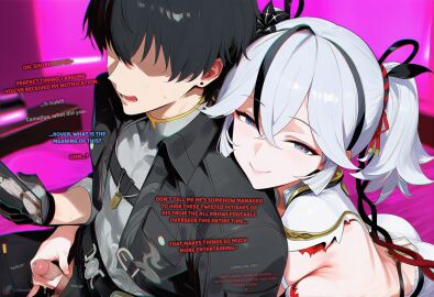 ai_generated ass bent_over breasts breasts_pressed_against_another breasts_pressed_against_partner camellya_(wuthering_waves) clothed consensual_cuckold cottonmilk cuck cuckold dialogue dominant_female faceless_male holding_phone hugging hugging_from_behind looking_at_viewer male_rover_(wuthering_waves) masturbating masturbating_other masturbating_while_watching masturbation nervous_expression nervous_sweat netorase onomatopoeia precum precum_drip precum_string rover_(wuthering_waves) small_penis smug surprised surprised_expression teasing uncensored watching_sex wuthering_waves