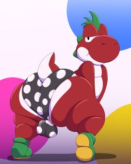 1boy absurd_res aged_up anthro ass bedroom_eyes big_ass big_butt bulge clothing detailed_bulge footwear gay hair hi_res looking_at_viewer looking_back male male_only mario_(series) narrowed_eyes nintendo panties paper_mario:_the_thousand_year_door red_body seductive shoes solo super_mario_bros. tepigfan101 the_great_gonzales_jr underwear wrestler yoshi