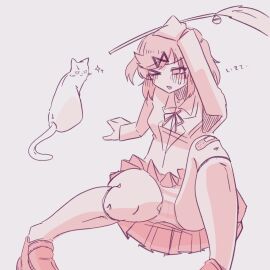 1girls blush_lines cat doki_doki_literature_club feline female female_focus kentylevel natsuki_(doki_doki_literature_club) panties pantyshot skirt striped_panties