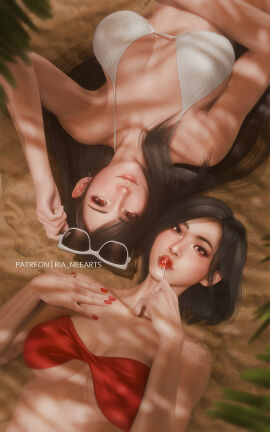 +crossover 2girls 3d ada_wong beach big_breasts bikini black_hair breasts crossover cute female female_only final_fantasy final_fantasy_vii final_fantasy_vii_remake light-skinned_female light_skin realistic red_eyes resident_evil ria-neearts solo square_enix sunglasses tifa_lockhart