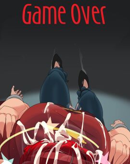 1boy 1girls big_breasts breasts busty captain_kirb clothing cum cum_on_body cum_on_breasts cum_on_face defeated defeated_heroine dragged_away dragging female flats game_over huge_breasts knocked_out large_breasts legs_apart lying lying_on_back male male_pov png pov ranma-chan ranma_1/2 ranma_saotome red_hair shoes spread_legs spreading text unconscious