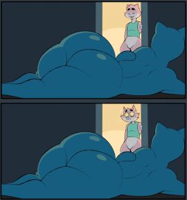 anthro anthro_on_anthro bedroom big_ass blue_body blue_fur cat comic eroborus eroboss female male mature_female milf naked naked_female nicole_watterson roz_(erobos) the_amazing_world_of_gumball