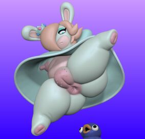 2023 3d_(artwork) ambiguous_feral ambiguous_gender anthro anus areola ass avian beak big_butt bird black_eyes blonde_hair blue_background blue_body blue_eyelids blue_eyes breasts clothed clothing colored crown digital_media_(artwork) dress duo english_description eyelashes featureless_legs female female_anthro feral fizzymola fur genitals gradient_background hair hair_over_eye half-closed_eyes hand_behind_head headgear lagomorph light lighting long_hair long_nipples looking_at_another looking_at_viewer low-angle_view mammal mario_plus_rabbids_sparks_of_hope mouth_closed multicolored_body narrowed_eyes navel nintendo nipples no_eyebrows no_pupils no_underwear noseless open_beak open_mouth pawpads penguin penguin_(mario) pink_areola pink_nipples plump_labia purple_background pussy pussy_stubble rabbid rabbid_rosalina raving_rabbids rayman_(series) redraw shaded simple_background solo_focus spread_legs spreading tan_body tan_inner_ear tan_pawpads tan_skin teal_clothing teal_dress thick_thighs two-tone_body ubisoft vulva white_body white_fur yellow_beak