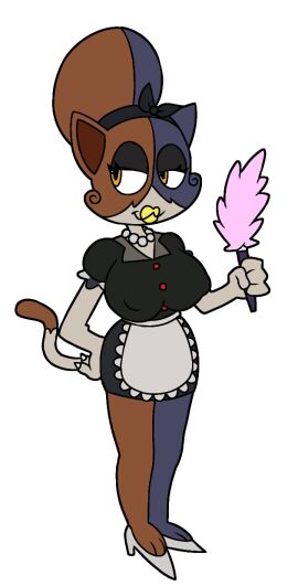 2d :3 anthro beehive_hairdo blue_fur brown_fur buttoned_shirt calico_cat cat_ears cat_tail claws epic_games feather_duster female fortnite freak_anon_(artist) high_heels humanoid lipstick maid_apron maid_outfit meow_skulls_(fortnite) milf milfification pearl_necklace stepfordization wife yellow_eyes