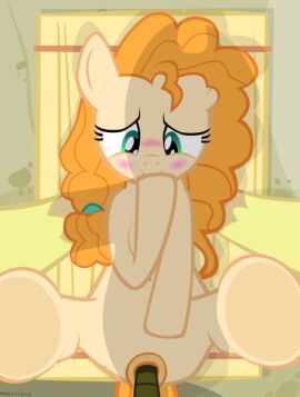 accurate_art_style blue_eyes blush blushing bright_mac_(mlp) female friendship_is_magic legs_up male my_little_pony orange_hair pear_butter_(mlp) penis pony pov pussy smile smiling smiling_at_viewer tagme tail