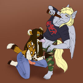 5_toes absurd_res african_wild_dog alcohol anthro anthro_on_anthro anthro_penetrated anthro_penetrating anthro_penetrating_anthro balls beer beer_bottle beverage bottle bottomwear camo camo_bottomwear camo_clothing camo_pants camo_print canid canine clothed clothed_futa clothed_intersex clothed_male clothed_sex clothing container derpy_hooves drinking duo equid equine feet fellatio female female_(lore) friendship_is_magic futa/male futa_penetrating futa_penetrating_male futanari genitals hair hasbro hi_res humanoid_feet intersex intersex/male intersex_penetrating intersex_penetrating_male khaki_pants long_hair male male_penetrated mammal my_little_pony mythological_creature mythological_equine mythology oral oral_penetration pants pattern_bottomwear pattern_clothing pattern_pants pegasus penetration penile penis plantigrade sex slayer_(band) tanzmitmir toes vlad_bashirin wings
