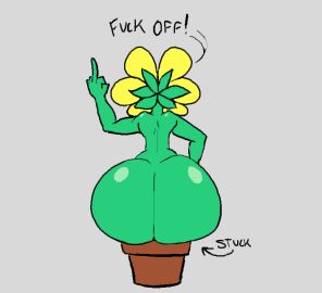 1boy 2d anthro anthro_only ass ass_bigger_than_head back_to_viewer big_ass big_butt butt fat_ass fat_butt femboy flipping_off flipping_viewer_off flora_fauna flower flowerpot flowey_the_femboy flowey_the_flower flowey_with_a_body flowey_with_nothing_else_but_a_massive_ass gay looking_away male male_only massive_ass middle_finger monster nonhuman pissed_off plant profanity roccorox simple_background solo solo_male stuck stuck_in_object talking_to_viewer text undertale