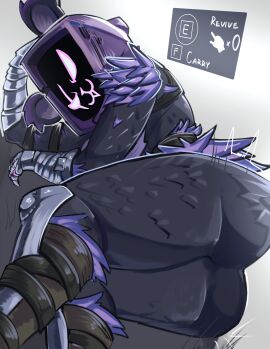 1girls ass big_ass big_breasts big_butt breasts fat_ass female female_only fortnite large_ass looking_at_viewer looking_back moxydrawsmore purple_body purple_eyes purple_fur raven_team_leader solo solo_female solo_focus thick_ass thick_thighs thighs wide_hips