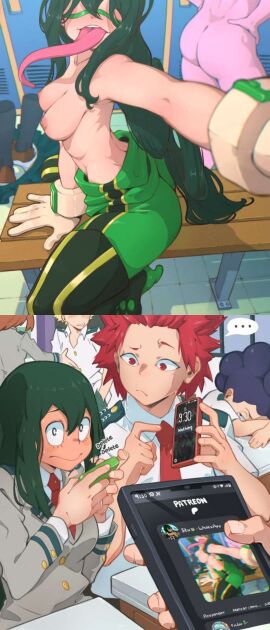 4boys 4girls bare_breasts breasts classroom embarrassed fedorartt female hero_outfit_(mha) izuku_midoriya katsuki_bakugou kirishima_eijirou locker_room male mina_ashido minoru_mineta my_hero_academia nude ochako_uraraka school_uniform selfie teenager tooru_hagakure tooru_hagakure_(invisible) tsuyu_asui