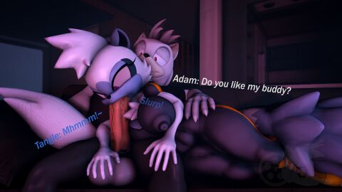 3d adam_(juicyducksfm) anthro balls big_penis black_clothing black_shirt black_topwear bodily_fluids bottomwear canid canine canis clothed clothing couch_sex dialogue duo fan_character fellatio female fur furniture genitals hand_on_balls hand_on_leg hand_on_thigh hi_res idw_publishing juicyducksfm lemur living_room looking_at_another lying male male/female mammal muscular muscular_male night nipples_outline on_side oral oral_penetration pants penetration penile penis primate red_eyes saliva saliva_on_penis sega sex shirt sofa sonic_(series) sonic_the_hedgehog_(comics) sonic_the_hedgehog_(idw) sonic_the_hedgehog_(series) source_filmmaker strepsirrhine tangle_the_lemur topwear tracksuit watching_tv white_body white_fur wolf