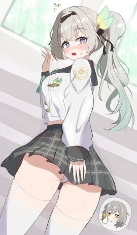 firefly_(honkai:_star_rail) firefly_(spring_missive)_(honkai:_star_rail) honkai:_star_rail hoyoverse long_hair mihoyo multicolored_eyes multicolored_hair panties pantyshot ponytail school_uniform schoolgirl thighhighs upskirt white_panties white_thighhighs