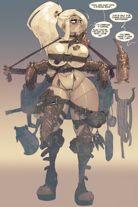 1girls almost_naked areola_slip ass bags belt belt_bra belts big_ass big_breasts big_lips boots breasts breasts_bigger_than_head bubble_ass bubble_butt calm choker cleavage collar english english_text fantasy female gauntlets hammer jack_cayless knee_pads looking_away looking_to_the_side neutral_expression offscreen_character panties ponytail pouch pouch_(clothing) pouches practically_nude rapscallion rapscallion_art rapscallion_games resting_bitch_face revealing_clothes shoulder_armor shoulder_pad skimpy_clothes solo stiched stiches string_panties text thick_thighs ttrpg undead vice_&_violence weapon white_hair wide_hips zombie zombie_girl