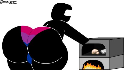 2024 artist_name artist_signature ass ass_focus back_view backsack balls ballsack behind bent_over big_ass bisexual bisexual_male bisexual_pride_colors bit.trip black_suit commandervideo cooking furnace male minecraft panties plump_ass pride_color_clothing thick_thighs woodsglue