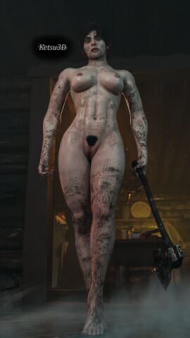 3d anna_huntress axe bush cabin dbd dead_by_daylight female forest huntress_(dead_by_daylight) ketsu3d outside pubes pubic_hair solo solo_female the_huntress_(dead_by_daylight)