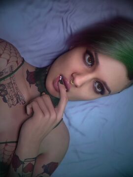 1girls 3d animated breasts brown_eyes checkpik cyberpunk_(series) cyberpunk_2077 dyed_hair earring finger_in_mouth judy_alvarez light-skinned_female lingerie lips looking_at_viewer makeup nail_polish nose_piercing softcore solo solo_female tagme tattoo tattoo_on_breast teeth video winking_at_viewer