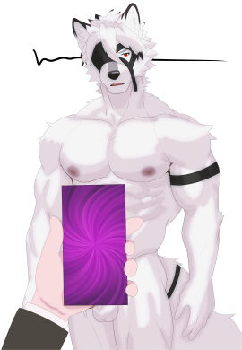 abs absurd_res anthro balls canid canine front_view fur genitals hair hi_res humanoid male male_only mammal mihoyo mind_control mopi_mopa muscular muscular_male penis red_eyes solo von_lycaon white_body white_fur white_hair zenless_zone_zero