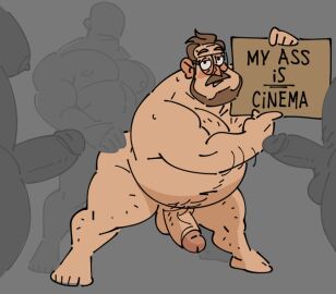 anal anal_sex balls beard blush body_hair boner erection facial_hair gay glasses male male_only nude overweight overweight_male penis posduroo rick_mitchell sex the_mitchells_vs._the_machines
